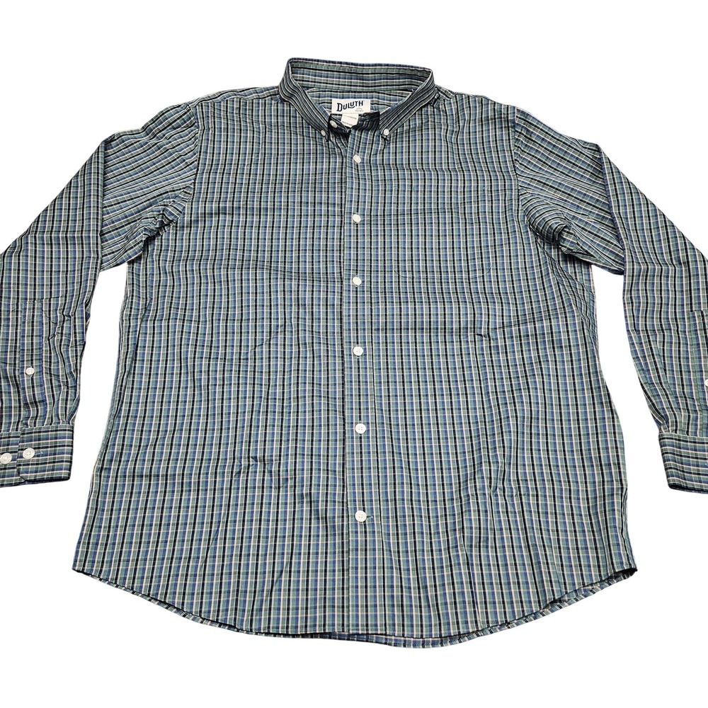 Duluth Trading Button Down Shirt Mens Large L‎ Blue Green Plaid Work Relaxed Fit